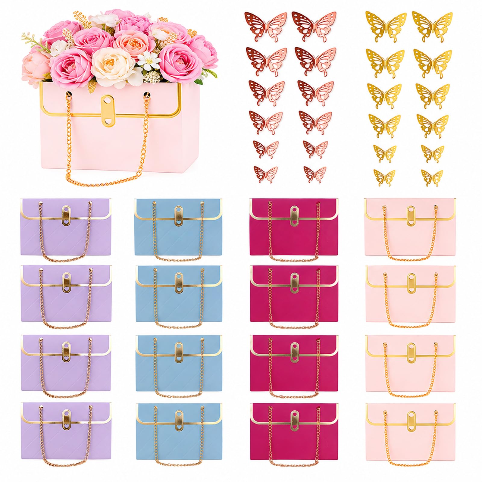 40pcs Flower Gift Box Set: 16 Gift Boxes+24pcs 3D Butterfly (Mixed Color2)