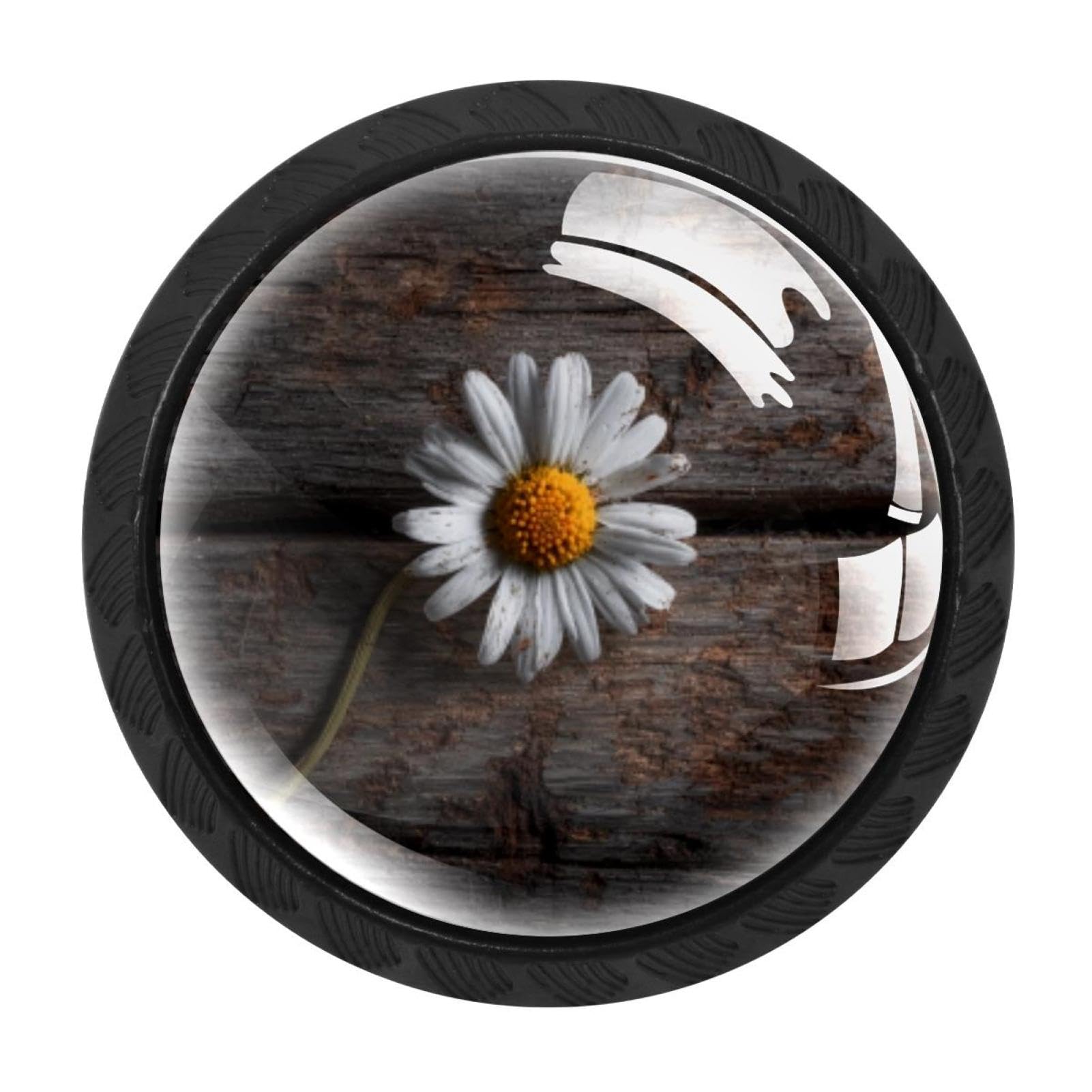 Chenzzzz Multicolored 20 4 Pack Cabinet Handles Black Daisy On Old Wooden (3) Cabinet Knobs Draw