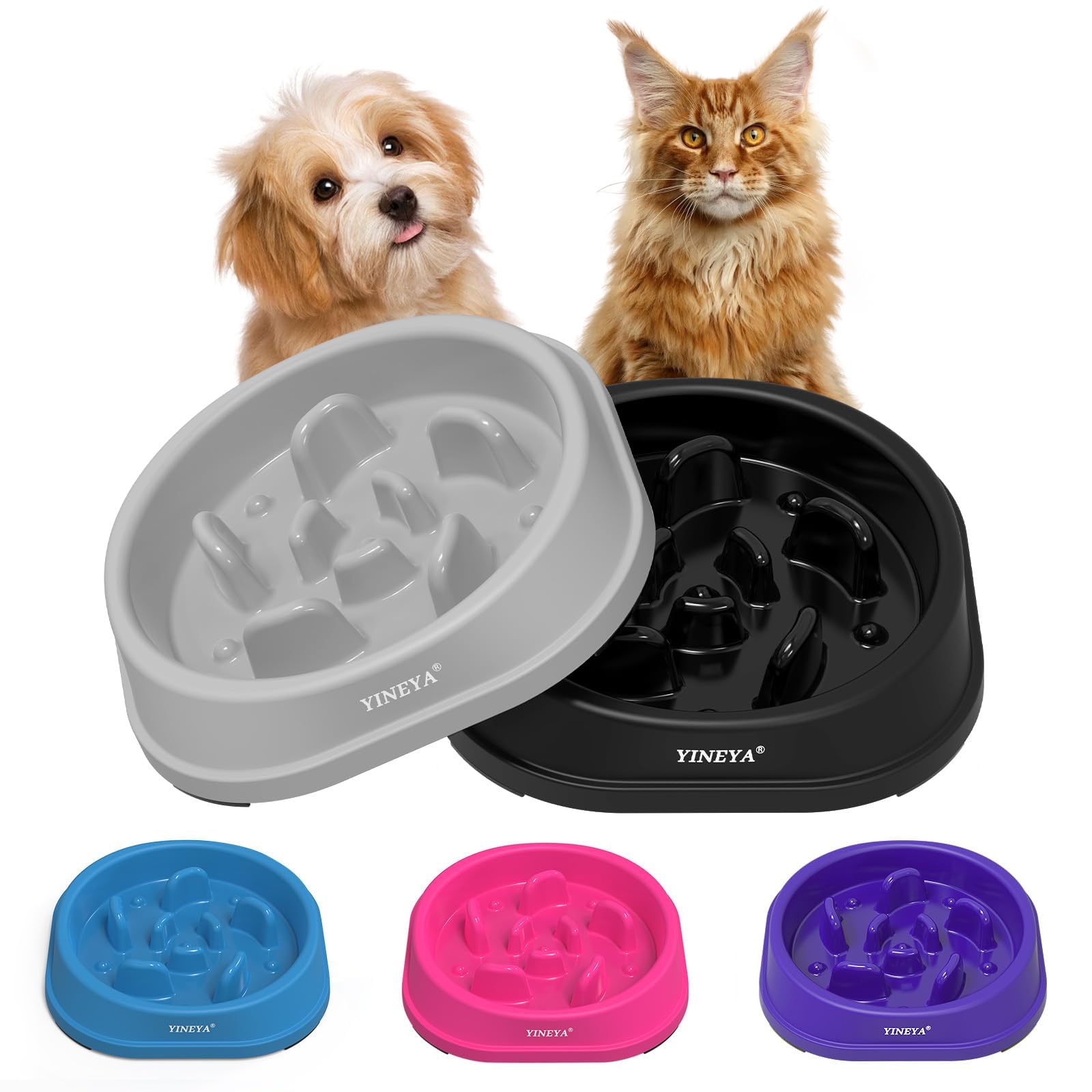 YINEYA 2Pcs Slow Feeder Dog Bowls Small Size Dog, Anti-Choking Dog Slow Feeder Bowl, Slow Feeder Cat Bowl, Cat Food Bowl Slow Feeder, Small Dog Bowls Slow Feeder, Dog Food Bowl for Small Dogs and Cats