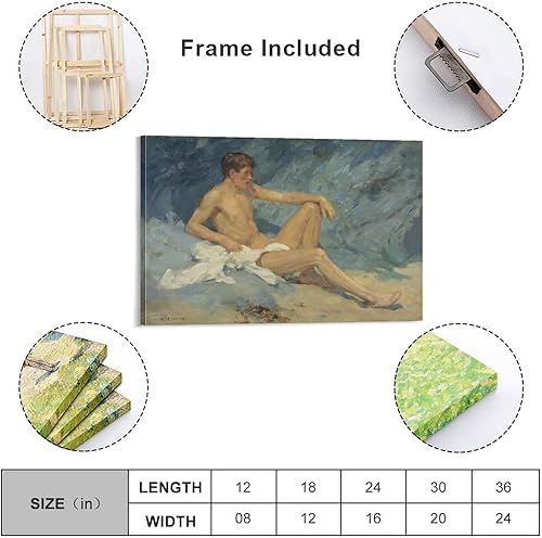 Miniatura 2 de Henry Scott Tuke - Póster decorativo para pared, diseño de nude, reclinable, sobre rocas, para sala de estar, dormitorio, 16 x 24 pulgadas