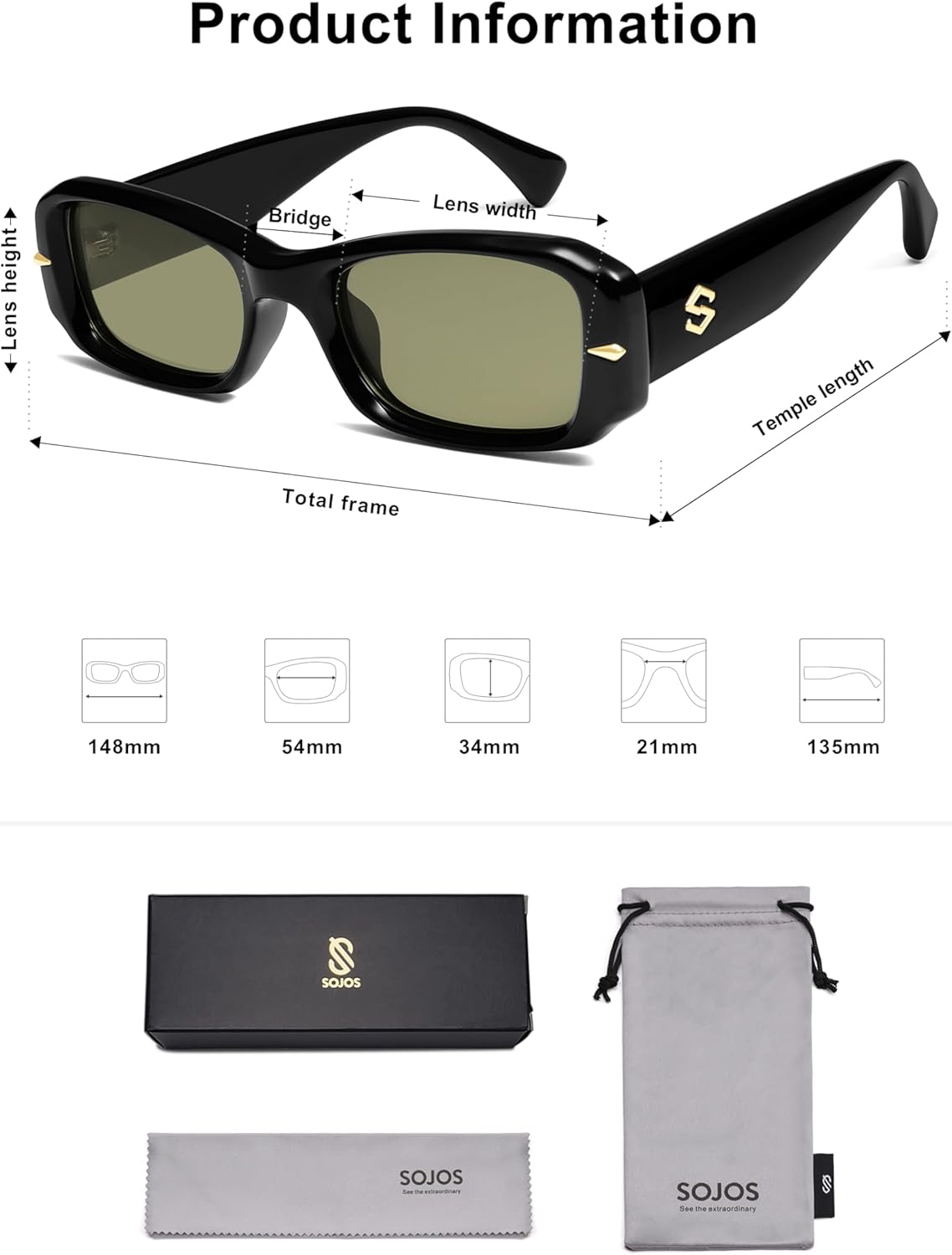 SOJOS Retro Rectangle Polarized Sunglasses Women Men 90s Sunnies UV Protection Womens Mens Sun Glasses SJ2366 - Image 5
