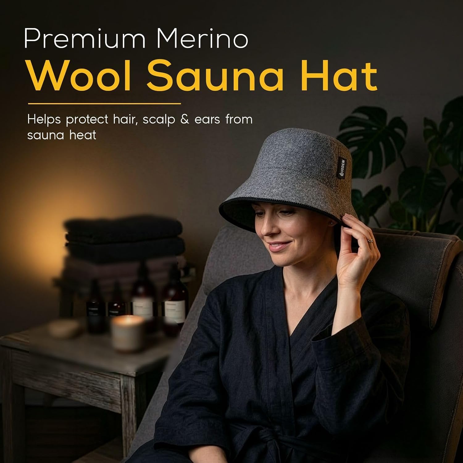 VEDEN Sauna Hat, Premium Handmade Merino Wool Sauna Cap for Men and Women,Insulating Headgear for Spa, Steam Room, Banya, Bathhouse, Comfortable, Breathable, Handmade, One Size Fits All (Grey)