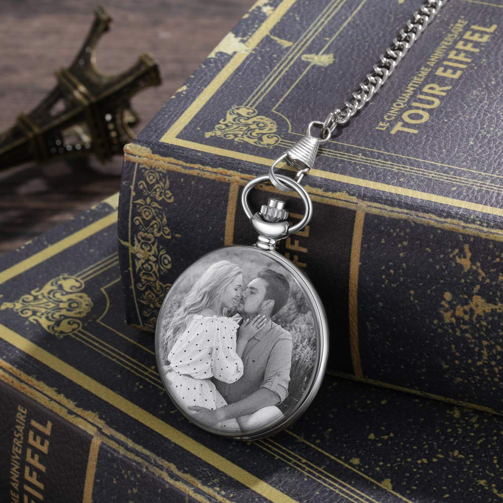 Reloj Bolsillo Personalizado con Foto Grabado Reloj Vintage Reloj Bolsillo Suave Clásico para Hombres Mujeres Regalo para Cumpleaños Aniversario Día del Padre