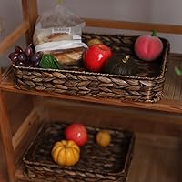 Vista 4 de Water Hyacinth Woven Serving Tray Rectangular Hand-Woven Wicker Storage Trays for Coffee/Breakfast/Dessert/Fruit/Bread (Brown-Large)