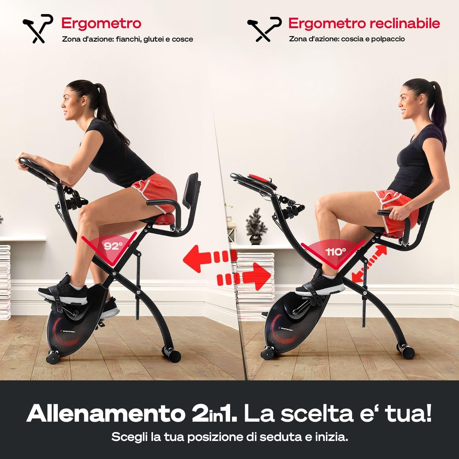 Sportstech 3in1 Premium Cyclette con eventi video e app multiplayer | Bicicletta pieghevole con sedile confortevole e sensori di pulsazioni | Corde elastiche fitness | Bicicletta da casa X150