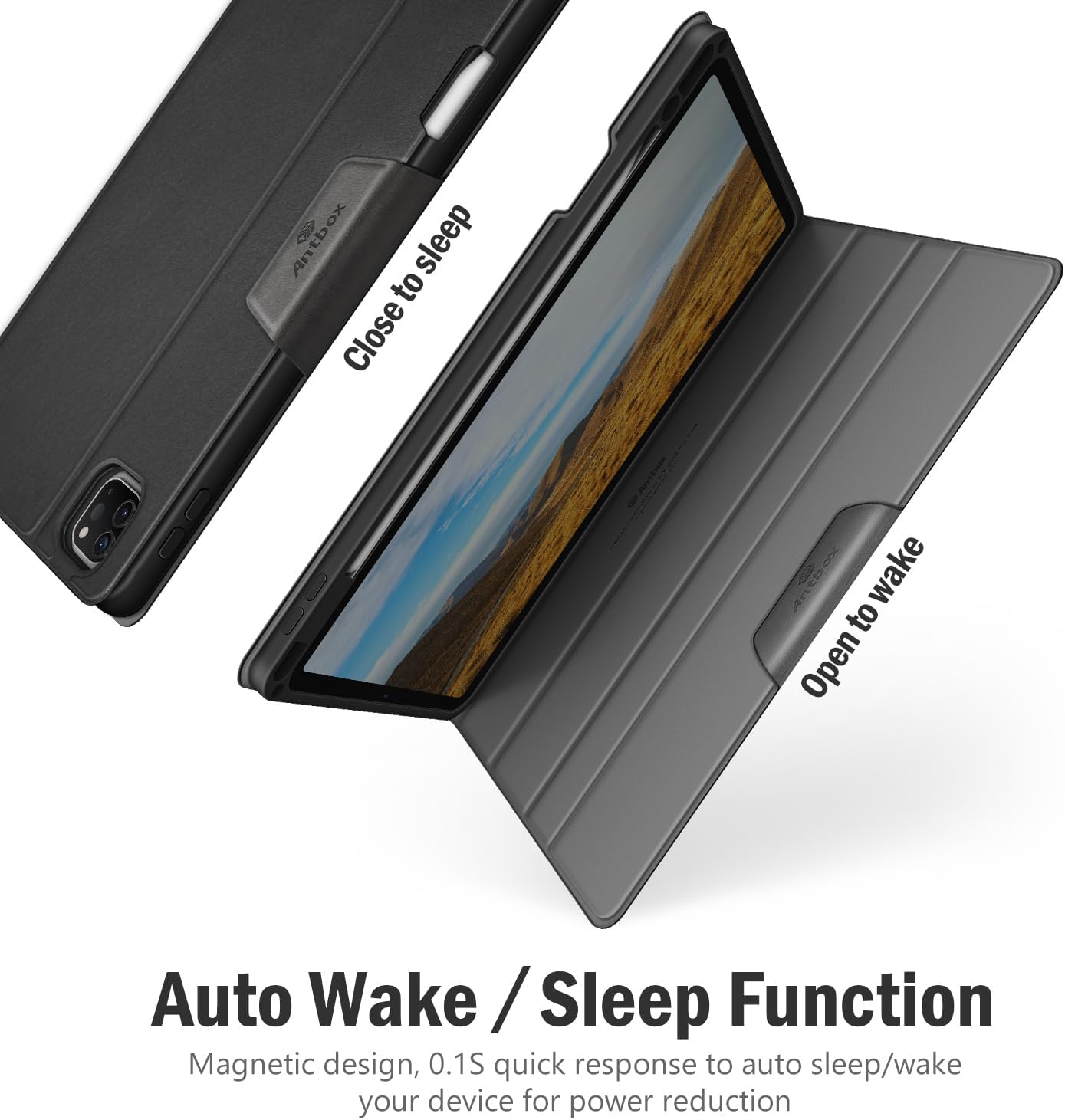 Antbox Case for iPad Pro 11 inch 4th Generation (2022)/3rd/2nd/1st Gen Vegan Leather with Pencil Holder Auto Sleep/Wake Function iPad Pro 11 Cover (Black) - Image 4