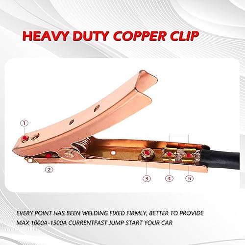 Miniatura 8 de NOONE Cables de puente resistentes de calibre 0 de 30 pies  Cables de puente de conexión rápida de 1000 amperios para batería de automóvil, SUV y