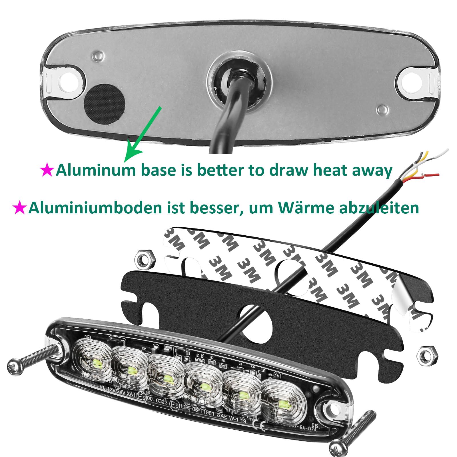 2pz Blu Pericolo Lampeggiante Luce Stroboscopica Mini Emergenza Barra Luminosa led 12v24v per Auto,Luce di Attenzione 6leds,Flash Anteriore di Emergenza per Caravan Trattore Griglia Veicolo