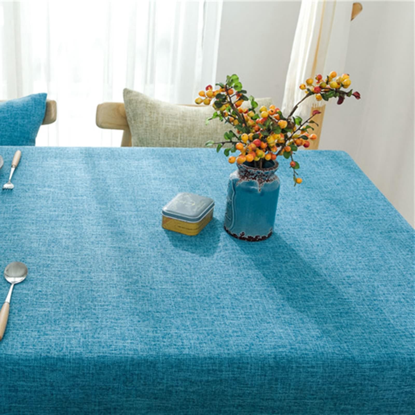 Tischdecke Rechteckig 140x160 cm, Tischdecke Baumwolle Leinen Fleckenschutz 2-4 Personen Himmelblau Tischtücher Hochzeit Deko