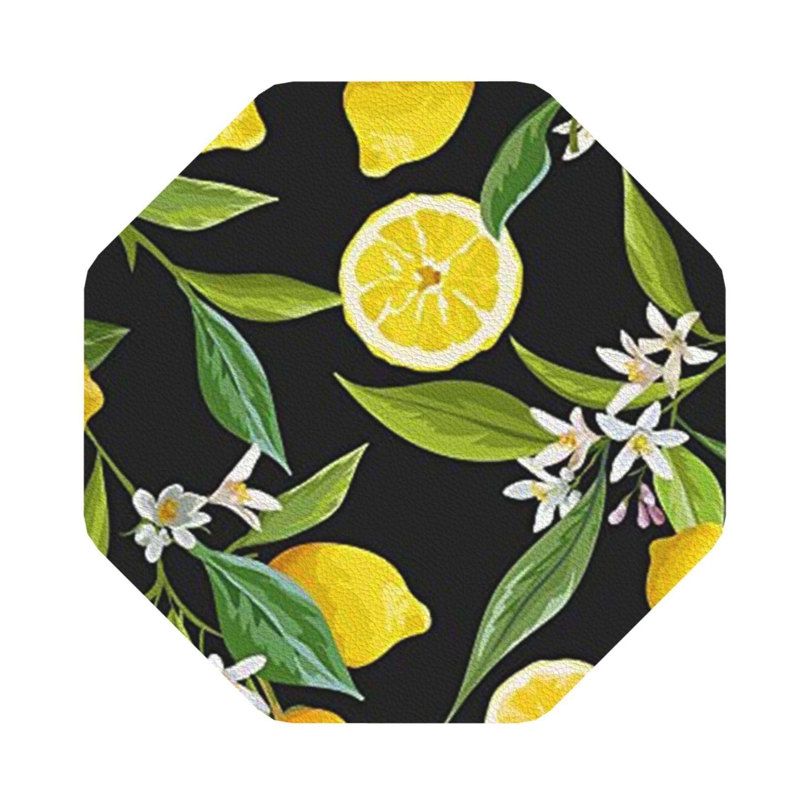 citrus fruit pattern PU Leather Coasters Set of 6 Octagon Drink Coasters