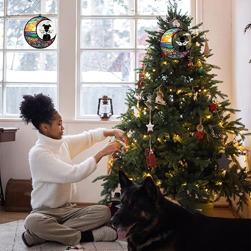 Miniatura 7 de Regalos conmemorativos de cristal reforzado para perros por pérdida de atrapasoles de perro, ángel negro en flor luna para perro, adornos para