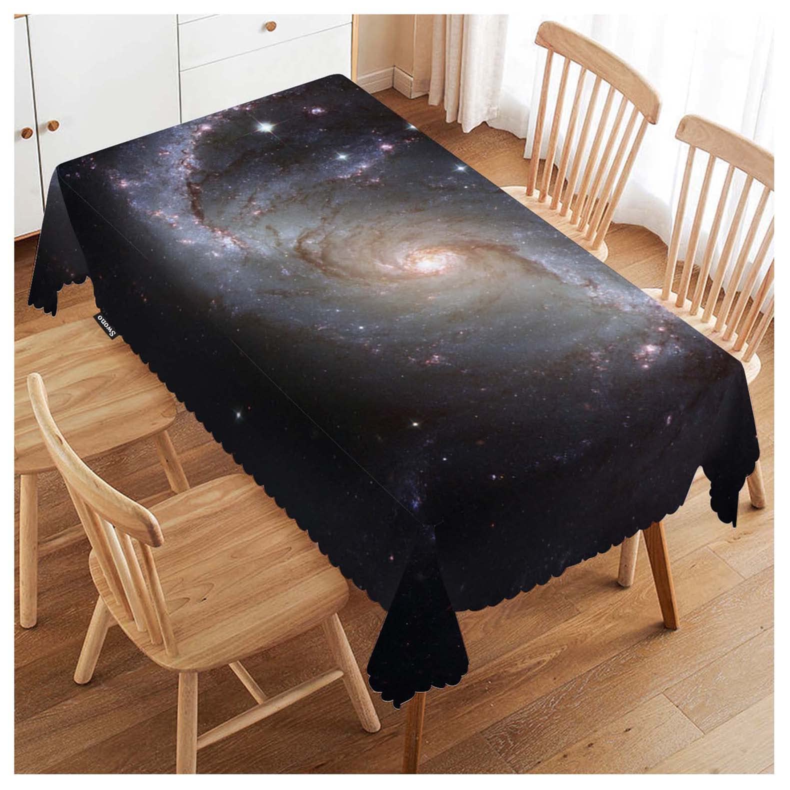 Photo 1 of Swono Galaxy Universe Rectangle Tablecloth Spiral Stars Galaxy Space Table Cloth Dining Table Cover for Home Kitchen Restaurant Party Buffet Picnic Wedding, 52x70 Inch