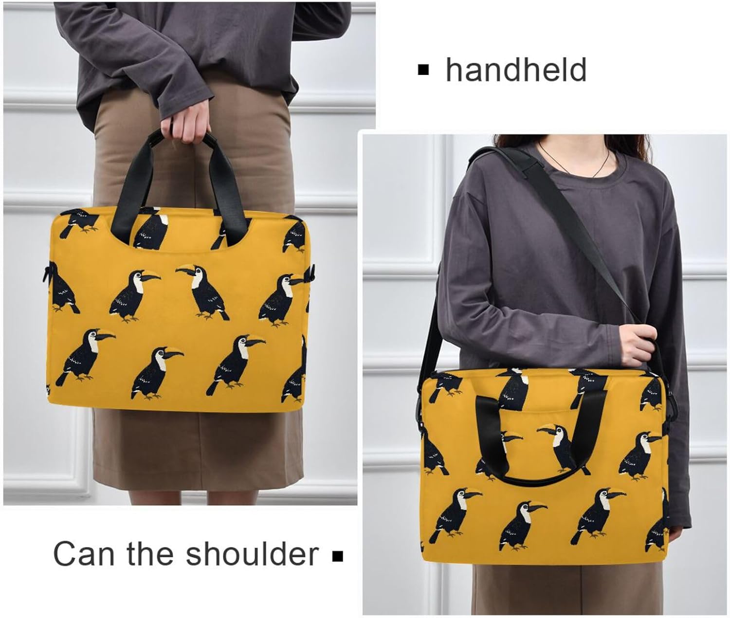 Hornbill Cartoon Print Laptop Shoulder Bag Sleeve Case with Multi-Pockets Messenger Bag Briefcase Fits 13-16 in Laptops Tablets