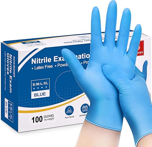 Schneider Guantes de examen de nitrilo, azul, 4 mil, sin polvo, sin látex, para examen médico, limpieza y preparación de alimentos, no estériles