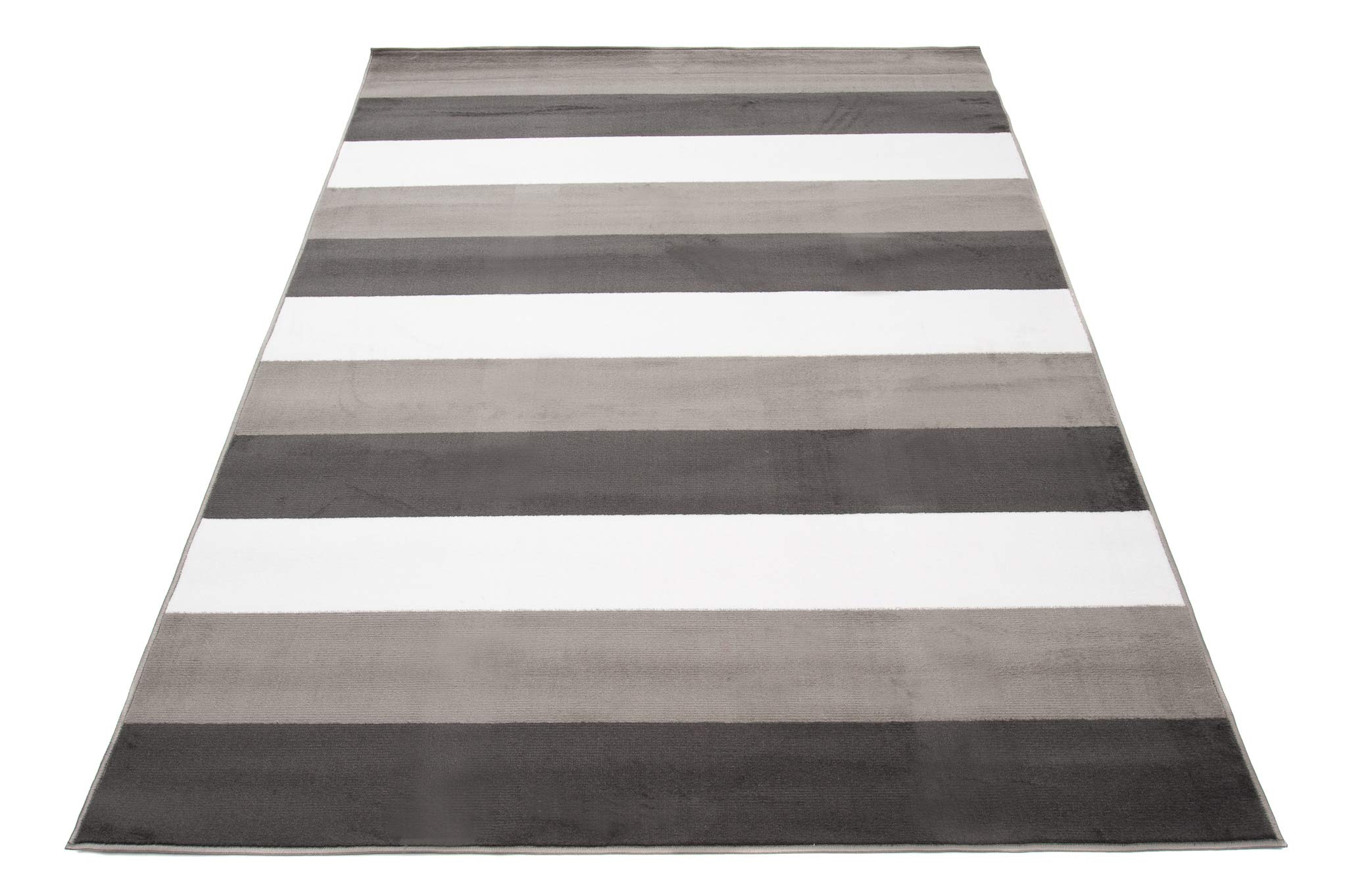 Tapiso Pimky dywan z krótkim włosiem, do salonu, sypialni, kremowy, szary, ciemnoszary, nowoczesny wzór w paski, Ökotex 180 x 250 cm