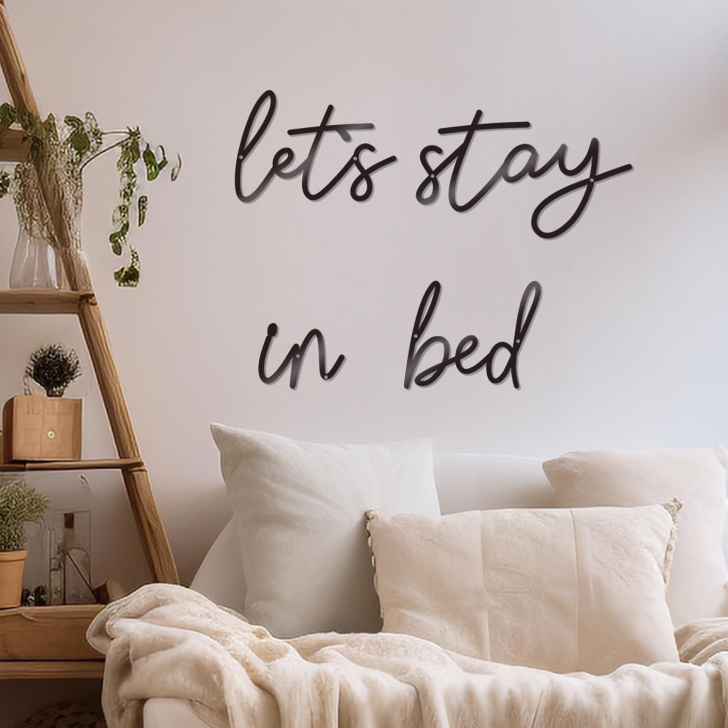 Zzbakress Let's Stay in Bed Metal Decor Above Bed Wall Decor Farmhouse Decoration Bedroom Wall Art Wall Decor for Bedroom Home Office Housewarming Gift (Modern)