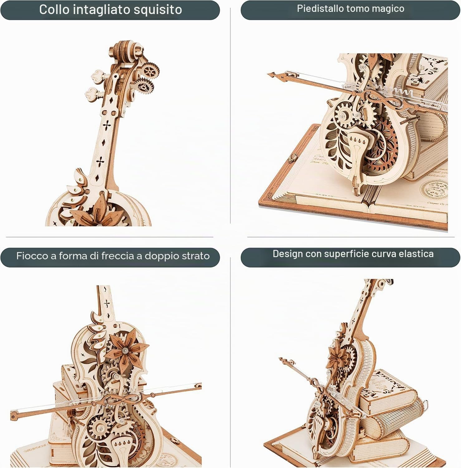 ROBOTIME Puzzle 3D in Legno, Violoncello Music Box Kit Modello per Adulti, Ingranaggio Costruzioni Kit Artigianali, Ideale Regalo per Uomini e Donne, Regalo per La Festa Della Mamma