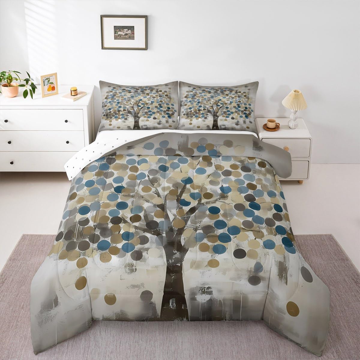 Erosebridal Bubbles Tree Comforter Set Toddler Size Vintage Bedding Set for Kids Boys Girls Farmhouse Abstract Botanical Comforter Antique Hand Drawn Fantasy Duvet Quilt