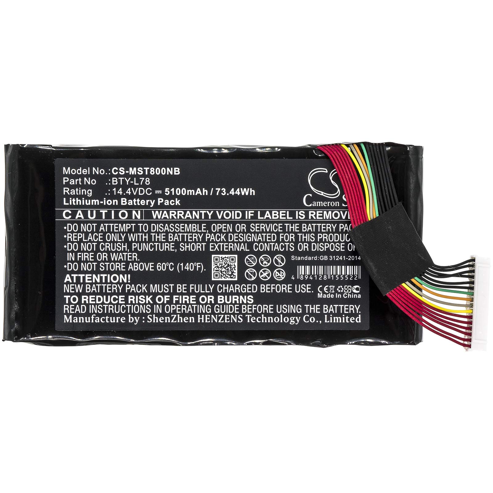 Replacement Battery Compatible for GT73VR-6RF GT83 8RG-008(001816-008) GT73EVR 7RE-838(0017A1-838) GT80S-6QE32SR42HOS HEROES GT75VR 7RE-013(0017A2-013) GT75VR 7RF-012 (5100mAh/14.4V), BTY-L78 Battery