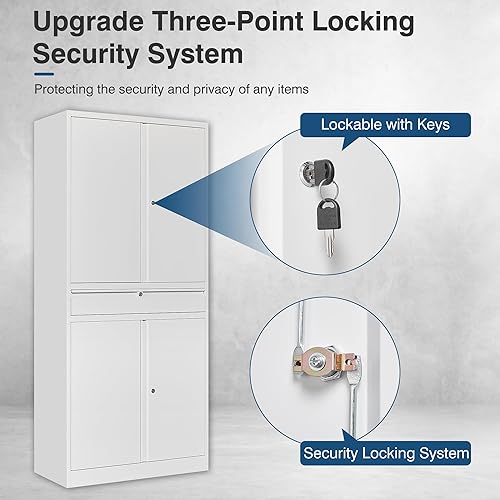 Miniatura 124 de Armario de almacenamiento de metal, gabinetes de garaje de 2 puertas, caninete de herramientas de utilidad de acero, caninetes de bloqueo corto con