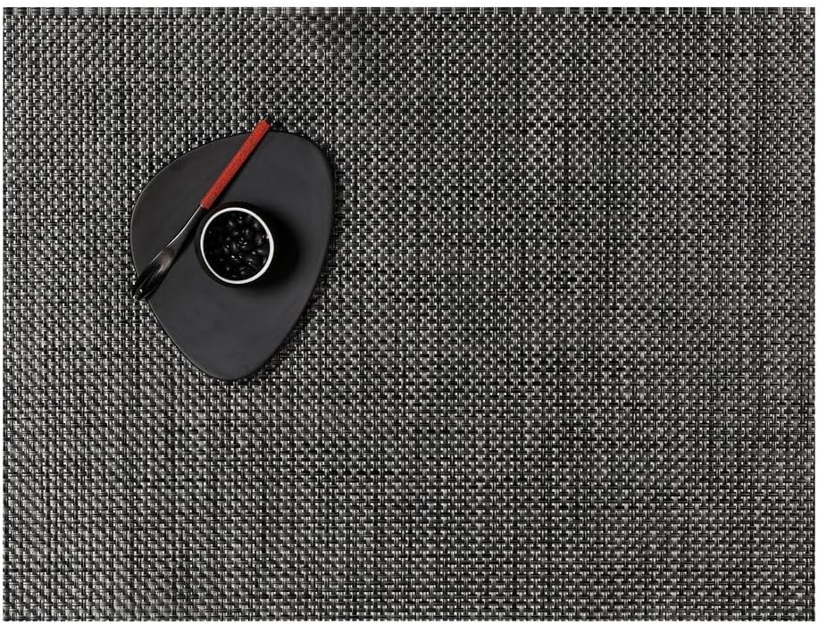 Chilewich Basketweave Placemats in Carbon - Set of 4 - Easy Care Woven Tabletop Textiles - Indoor/Outdoor - 19" x 14" Rectangle