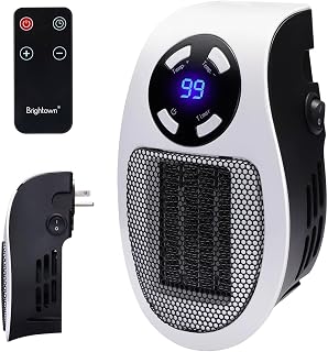 Brightown 450W Plug-in Wall Heater with Remote, Thermostat & 12H Timer - Compact Safe Outlet Space Heater for Bathroom, Office, Bedroom