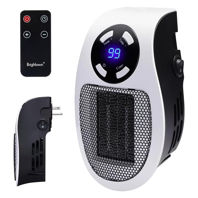 Brightown Wall Plug In Heater 450W Portable Outlet Heater with Remote Clear LED Display Small Wall Heaters for