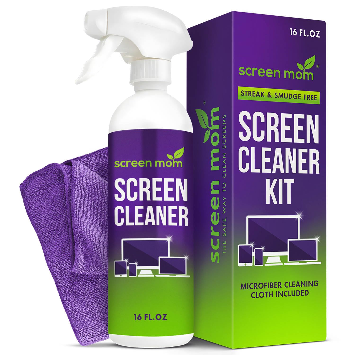 Screen Mom Screen Cleaner Spray and Microfiber Cloth 16oz Screen Cleaner Spray and Wipe for TV Laptop Computer