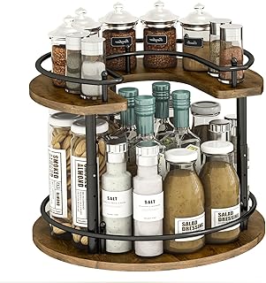 2 Tier Lazy Susan Organizer,2-Tier Spinning Spice Rack with Stable Carousel Base & 4 Height Settings for Cupboard Kitchen Countertop Dining Table Cupboard (Round)