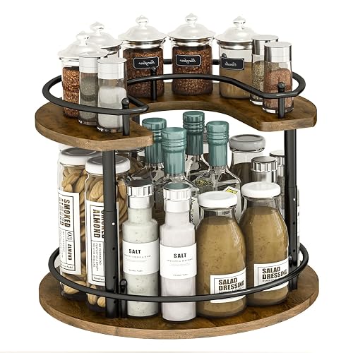 2 Tier Lazy Susan Organizer,2-Tier Spinning Spice Rack with Stable