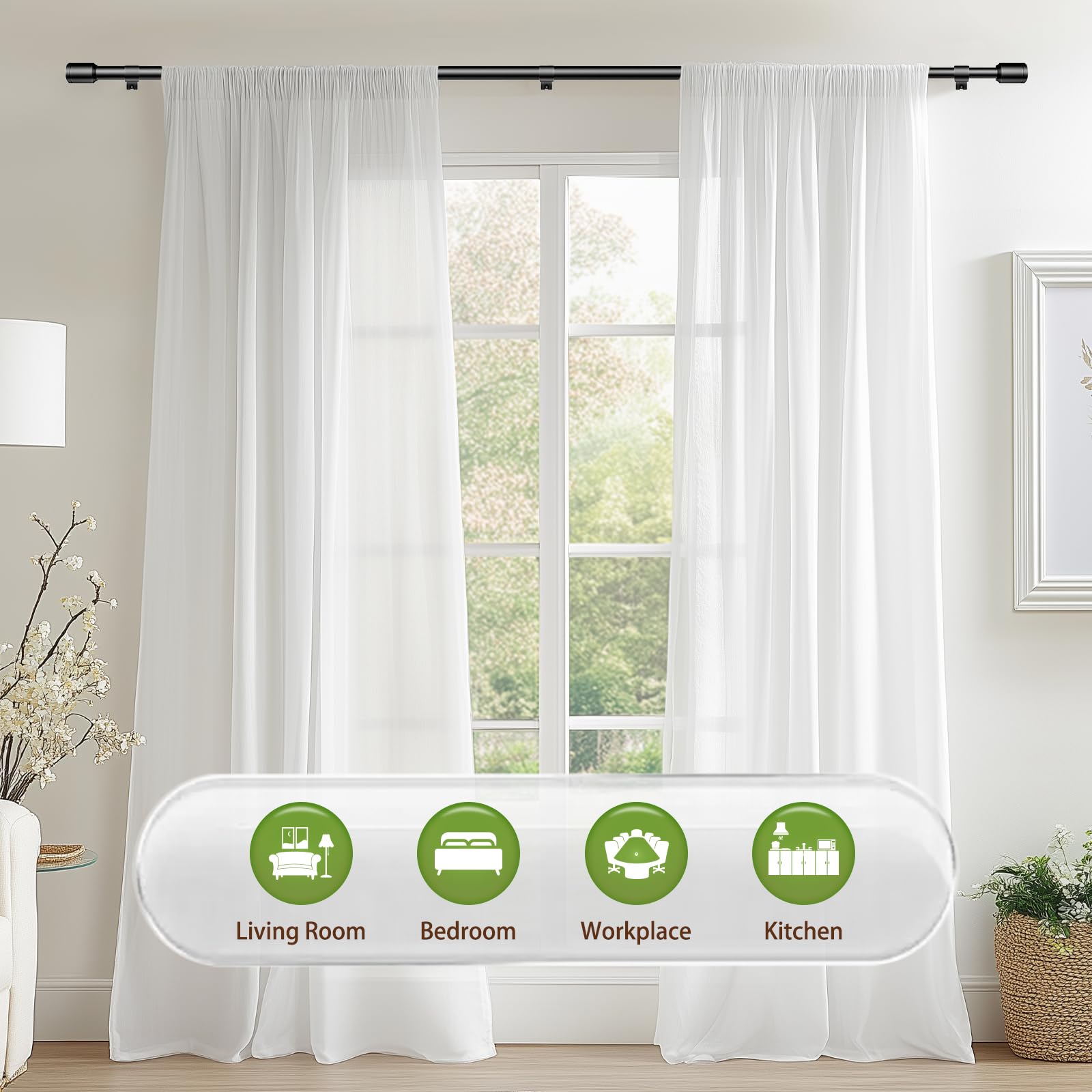 Adjustable Black Curtain Rods 1 Pack S5336