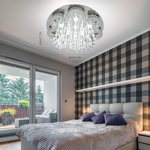 Miniatura 3 de OUKANING Lámparas de araña de cristal modernas para sala de estar, lámparas grandes para dormitorio, lámpara de techo empotrada para vestíbulo,