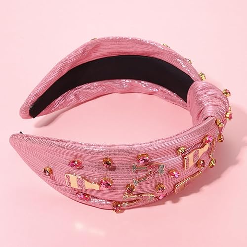 Miniatura 4 de HSWE Diadema anudada de cristal para mujer, con diamantes de imitación de cristal de champán rosa, adornado con nudo superior ancho, regalos