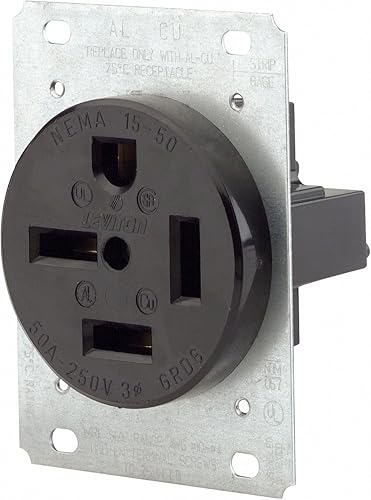 Leviton 50 Amp, 250 voltios, receptáculo de montaje empotrado, hoja recta, grado industrial, puesta a tierra, 8450, negro