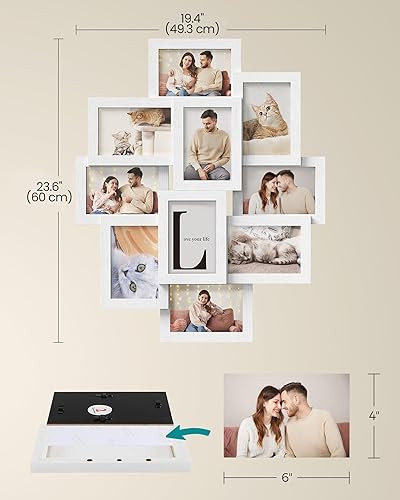Miniatura 4 de SONGMICS Marcos de fotos de collage de 4 x 6, paquete de 10 marcos de collage de fotos para decoración de pared, parte frontal de cristal, requiere