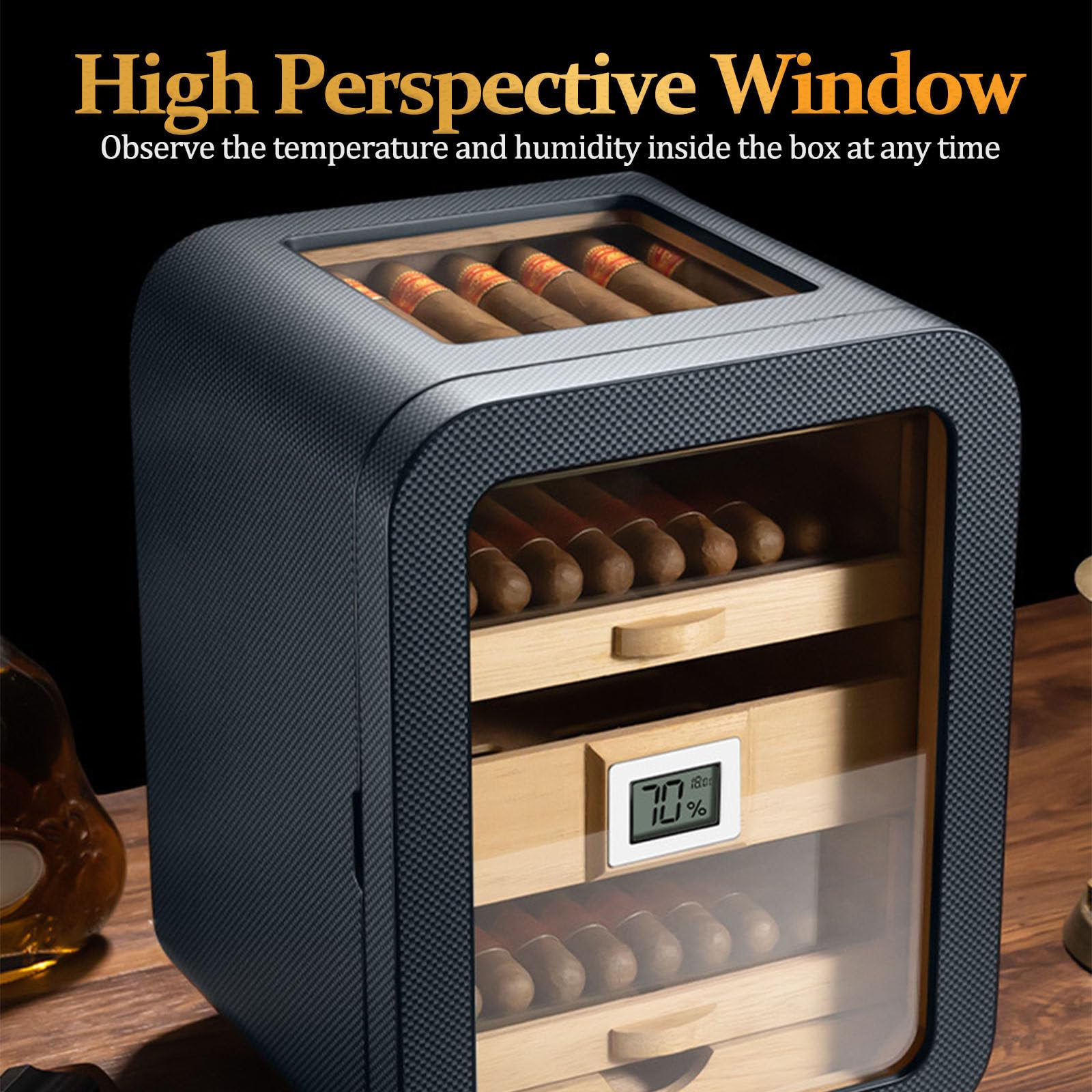 Zigarren Humidors Zedernholz mit digitalem Hygrometer, Schubladen & Luftbefeuchter, Kapazität für 110 Zigarren, ideal für Männer, Ehemann, Vater