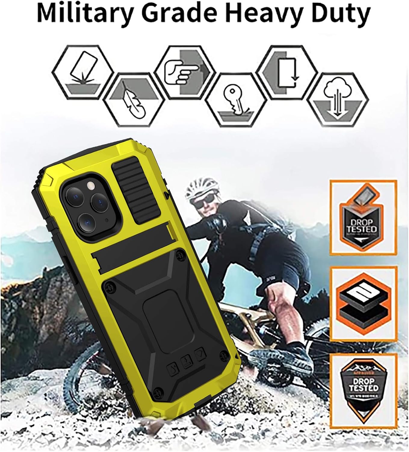 iPhone 12 Pro Max Metal case with Kickst Built-in Screen Protector Edition Case Sturdy Military Armor Durable Full Body Heavy Duty Shockproof Drop Tested case for iPhone 12 Pro Max(Yellow)