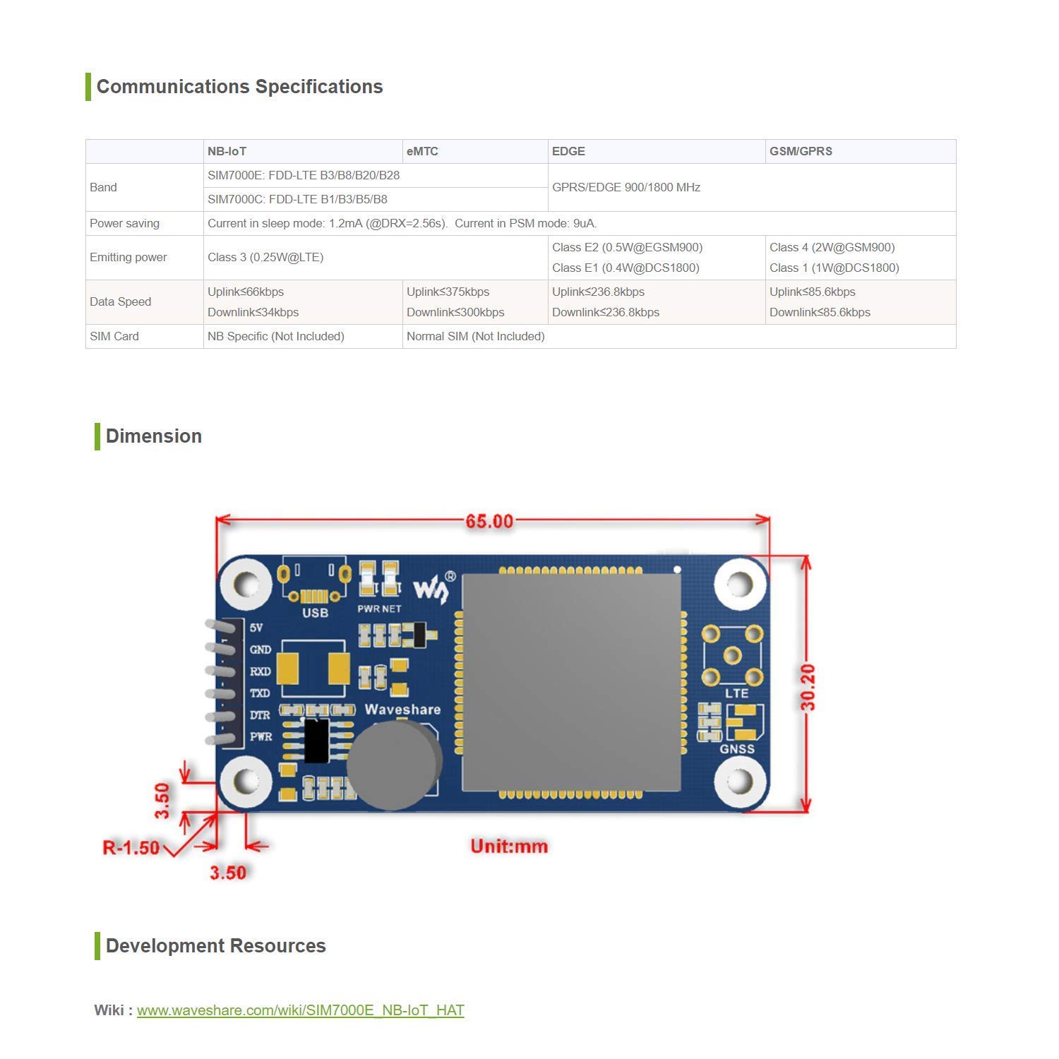 NB-IoT/eMTC/Edge/GPRS/GNSS Hat for Raspberry Pi Zero/Zero W/Zero WH/2B/3B/3B+ Based on SIM7000E Support TCP, UDP, PPP, HTTP, FTP, MQTT, SMS, Mail,GNSS Positioning