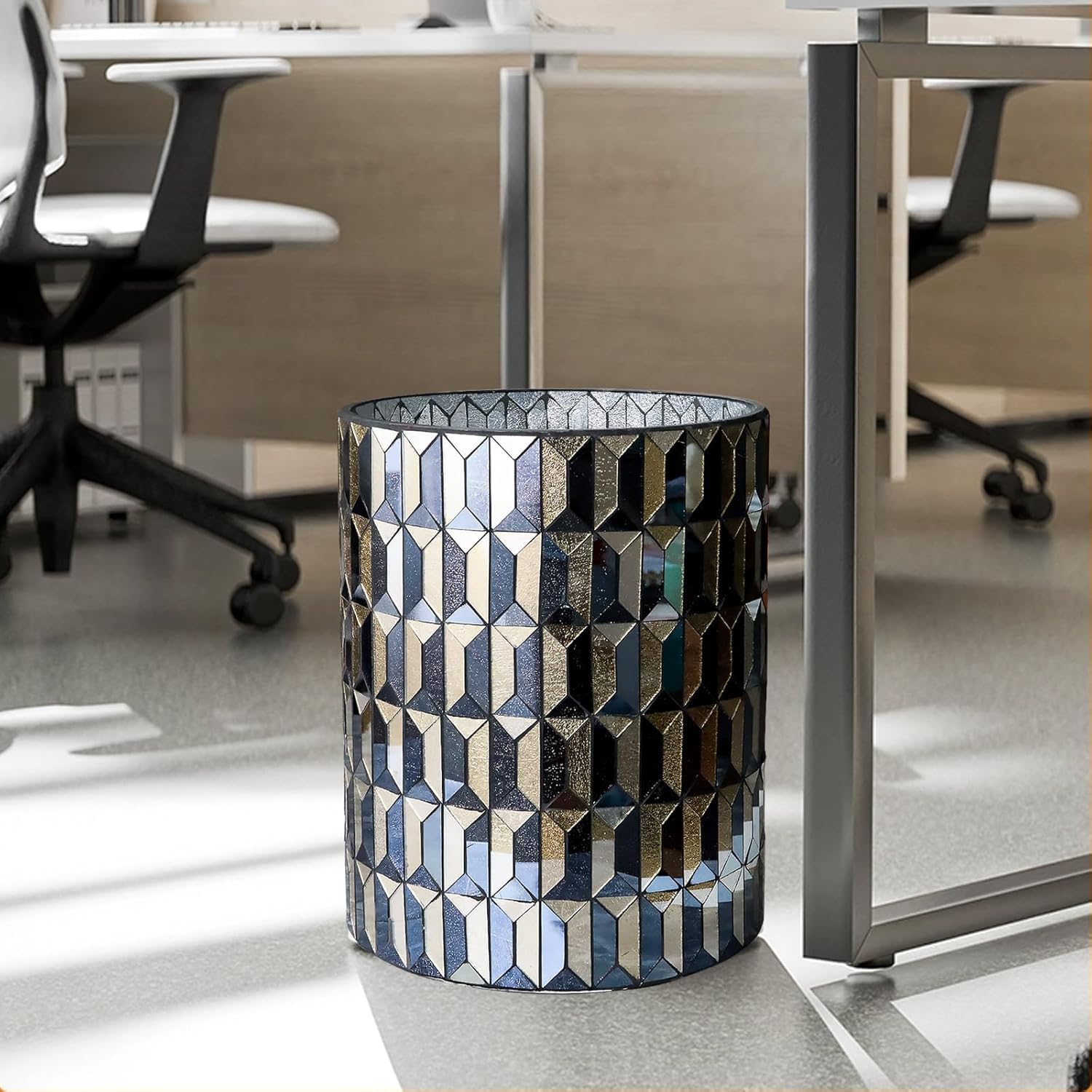 Modern Black Gold Bathroom Accessories Sets 5 Pcs | Luxurious Soap Dispenser, Toothbrush Holder, Cotton Glass Jar, Soap Tray, Trash Can | Black Gold Bathroom Decor | Mosaic Glass Bathroom Accessories