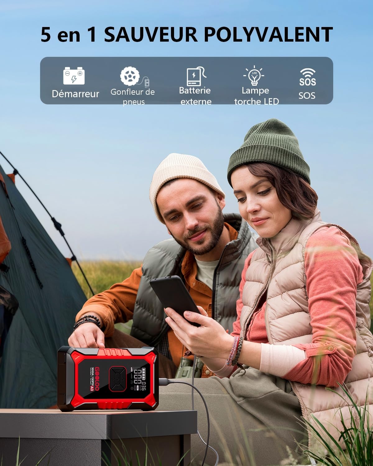 GOOLOO A3 Démarreur de Batterie Voiture 3000A avec Compresseur 150 PSI et Power Bank, Booster Portable pour Véhicules 12V (Jusqu'à 9.0L Essence/6.5L Diesel), Écran Digital et LED