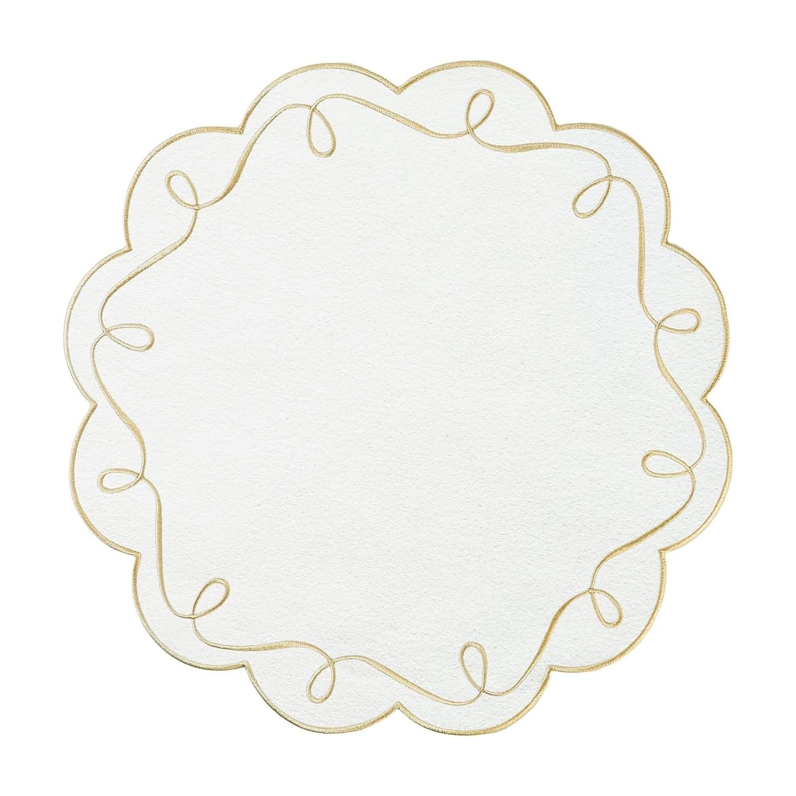Virelynx Scalloped Round Placemat – Embroidered Decorative Machine Washable, Party Mat for Home Dining Table Wedding Bridal