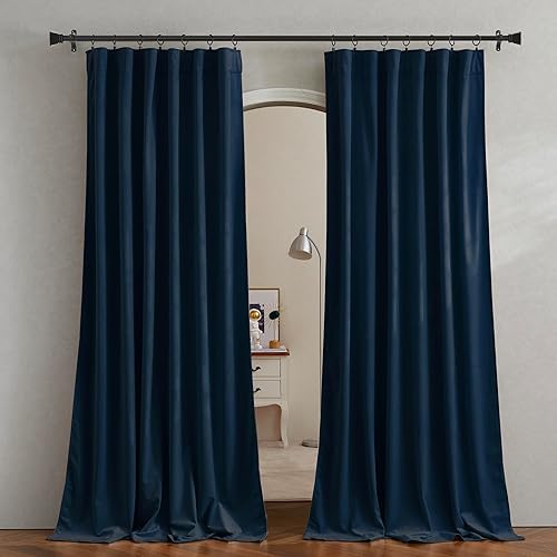 Miniatura 2 de PONY DANCE Cortinas opacas de terciopelo azul prusiano de 84 pulgadas para sala de estar, cortinas de terciopelo con aislamiento térmico y bolsillo