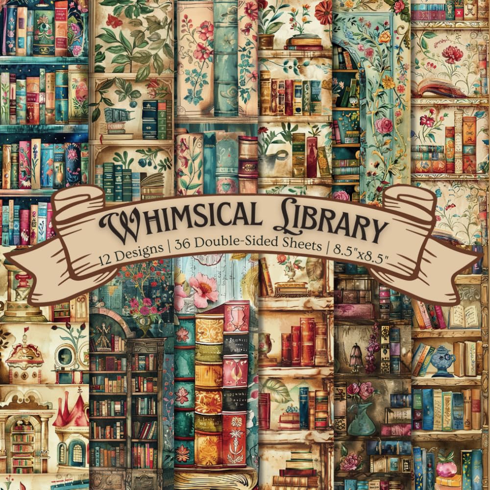 Whimsical Library Scrapbook Paper Craft Pad: 12 Vintage Books Scrapbooking Pages, 36 Double-Side Sheets (3 Sheets Per Design), Printed on 8.5"x8.5" ... Collage, Album, DIY Projects and More