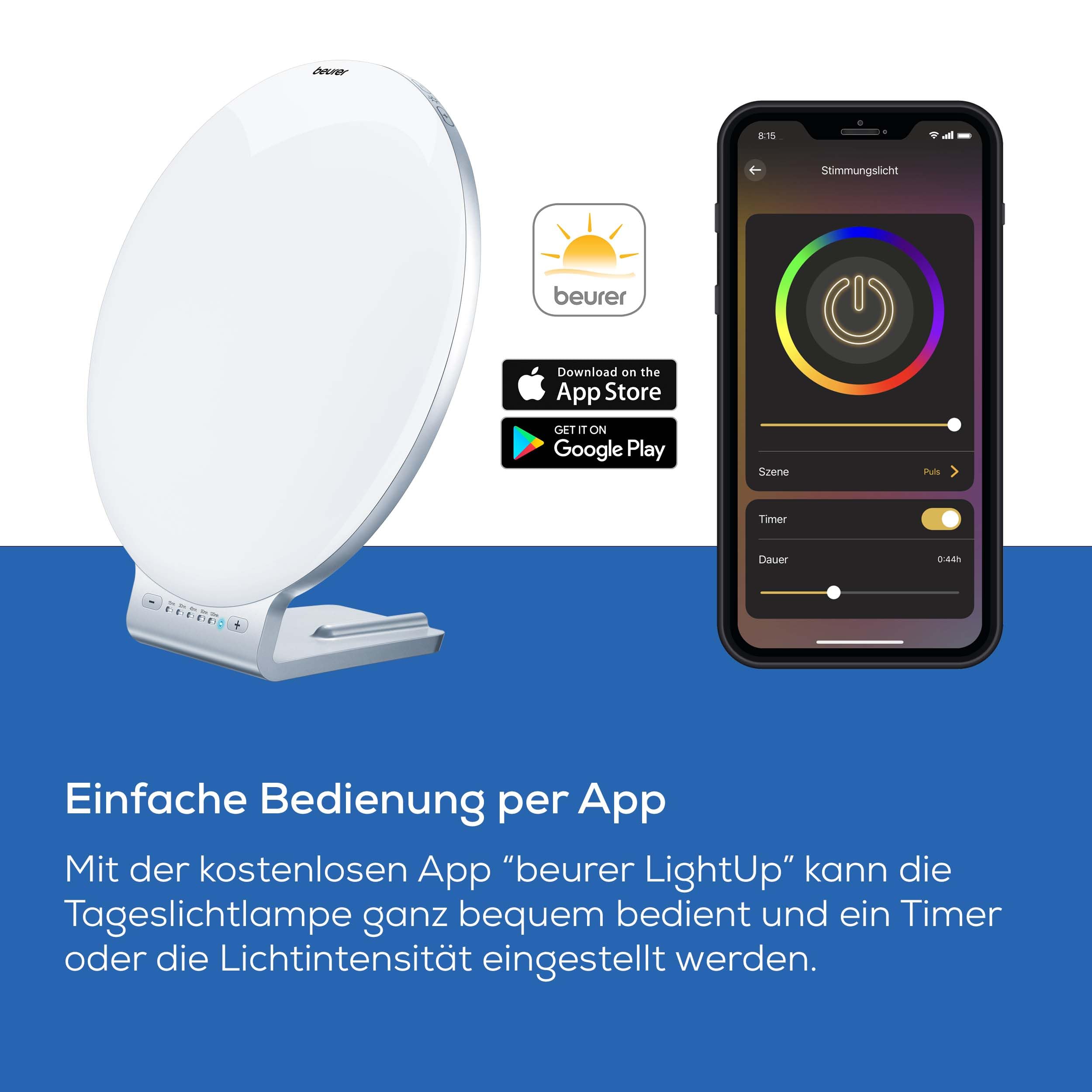Beurer TL 100 2-in-1 LED Tageslichtlampe Stimmungslicht Farbwechselfunktion App Steuerung Weiß