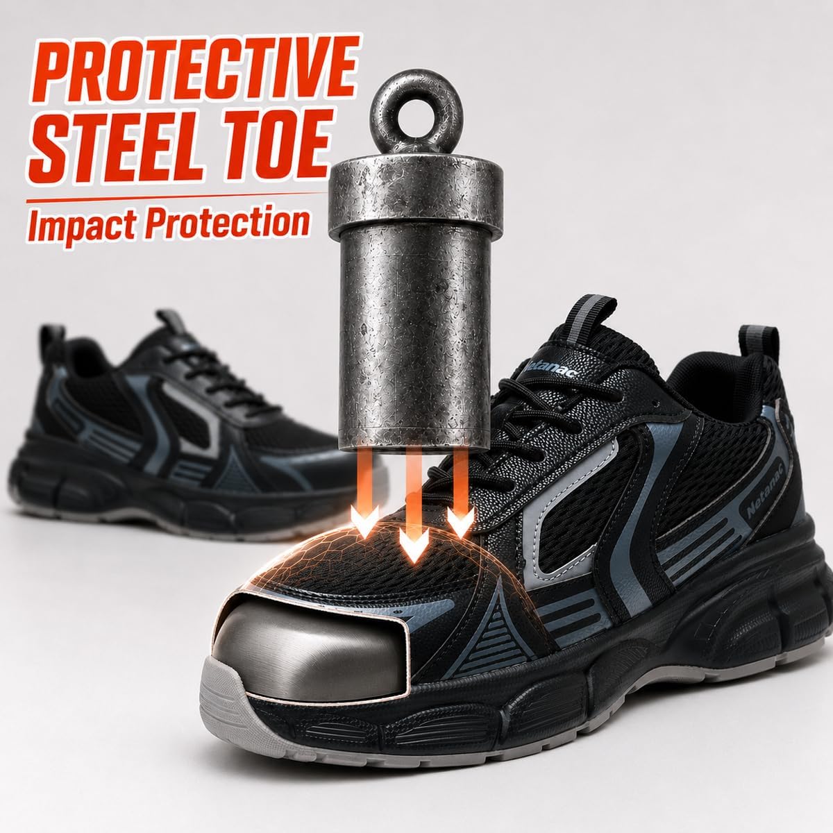Breathable Steel Toe Work Shoes Men Women,Industrial Safety Sneaker | Reflective Trim,Puncture-Resistant Midsole,Cushioned Insole,Slip-Resistant Rubber Outsole,All-Day Comfort On Hard Floors