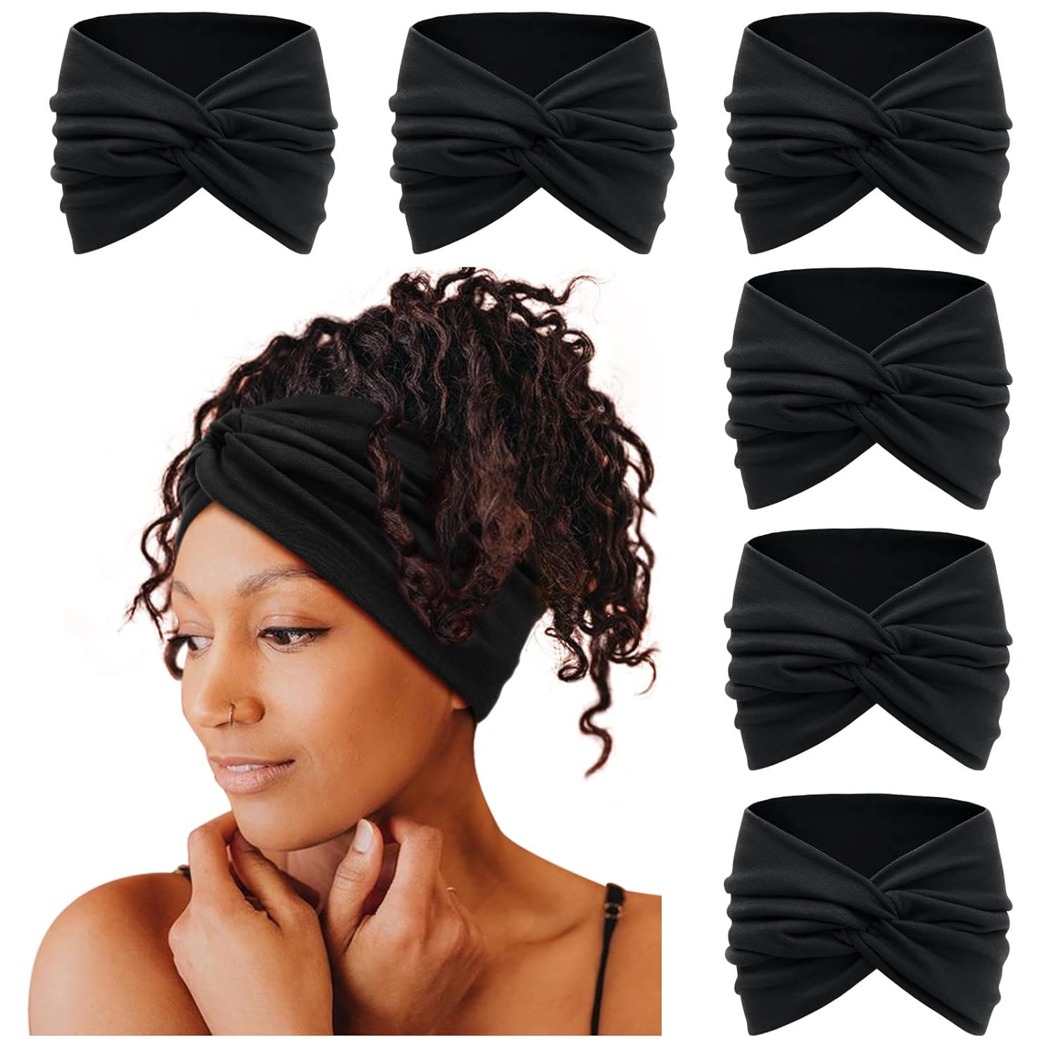 Tobeffect Wide Headbands for Women, 7'' Extra Large Turban Headband Boho Hairband Hair Twisted Knot Accessories, 6 Pack : Beauty & Personal Care