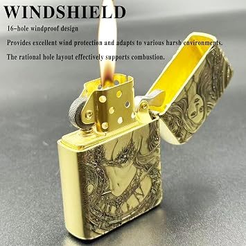 Hand-Embossed Lighter, Vintage Windbreaker Windproof Old-Fashioned Grinding Wheel flip lighters, Suitable for Gift Collection (Fuel not Included)(10pc1)