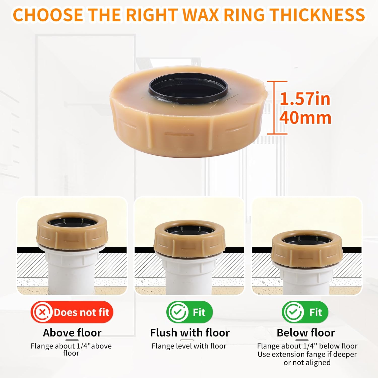 2 PCS Extra Thick Toilet Wax Ring Replacement Kit, Universal Wax Seal Fits 3" & 4" Drain Pipes, Includes Bolts & Washers, Easy Installation, Compatible with Below-Floor or Level Flanges