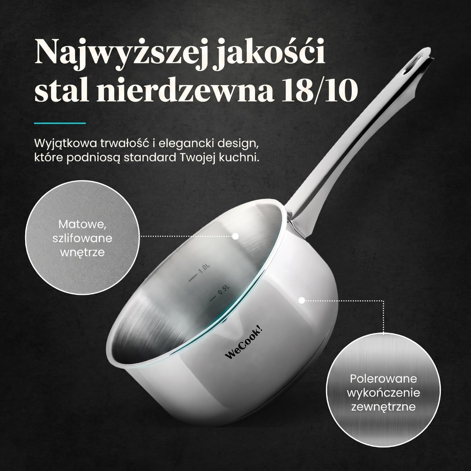 Wecook! Rondel 12 cm, mały, mały garnek indukcyjny 0,7 l, stal nierdzewna, możliwość układania w stos, na małe porcje, do gospodarstwa domowego