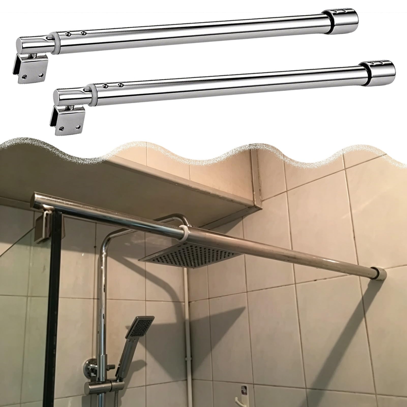 Dailify Dia 19Mm Shower Screen Support Bar Set Of 2 Round Shower Support Bar Arm, Telescopic Enclosure Frameles Glass Stabilizer Rod, Wet Room Bathroom Screen Brace Bracket(,L 30-50Cm/11.8-19.6")